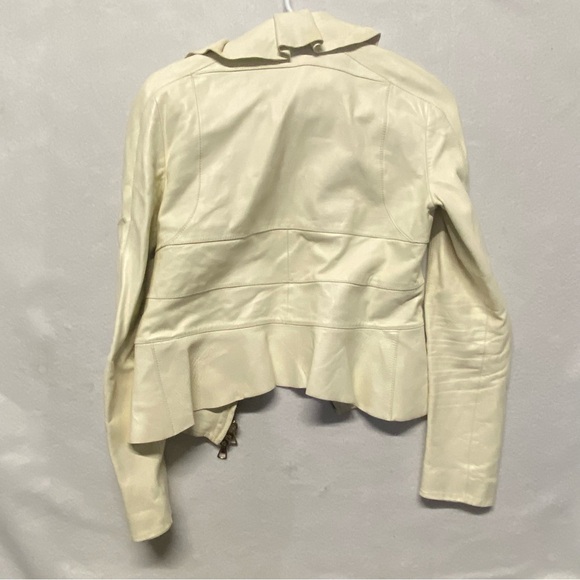 Valentino Roma White Ruffle Leather Jacket Blazer Size 6 - Picture 7 of 10